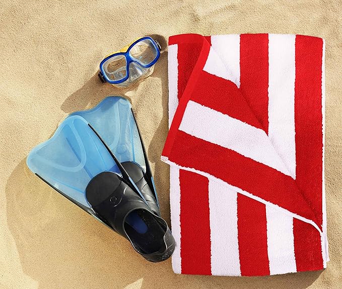 Utopia Towels 4 Pack Cabana Stripe Beach Towel Oversized 100% Ring Spun Cotton Beth Towels Highly Absorbent Quick Dry, Red
