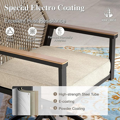 HERA'S HOUSE Patio Table and Chairs Set, Outdoor Dining Set for 7, Outdoor Rattan Dining Set of 4 x Cushioned Woven Rattan Patio Dining Chairs,2 x Patio Swivel Chairs and 1 x 61”/84” Extendable Table