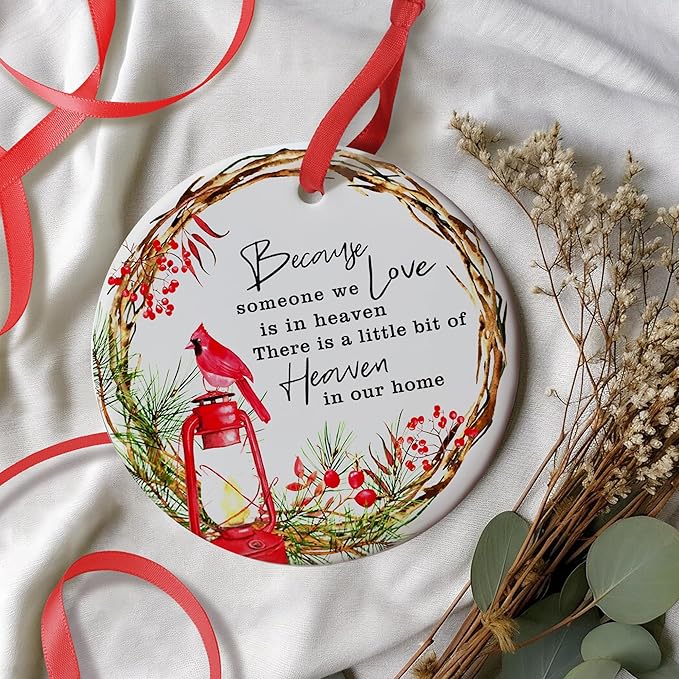 Memorial Christmas Cardinal Ornament - Sympathy Family Keepsake for Christmas Tree - Loss of Loved One