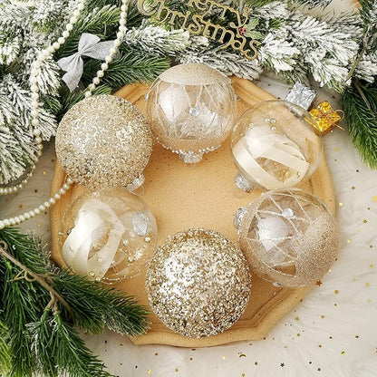XmasExp Christmas Ball Ornaments Set, Shatterproof Christmastree Decorations,6ct Large Plastic Hanging Ornaments,100mm/4,Champagne Gold