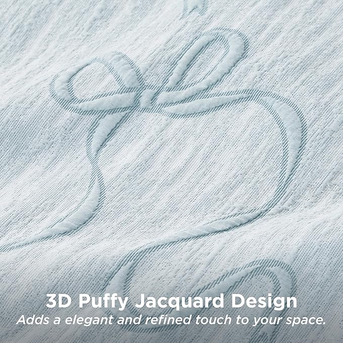 Bedsure Twin Size Comforter Set, Dusty Blue Boho Tufted Bed Set, 3D Puffy Jacquard Bedding King Size, 2 Pieces, 1 Farmhouse Shabby Chic Embroidery Comforter with Bow Pattern & 1 Pillow Case