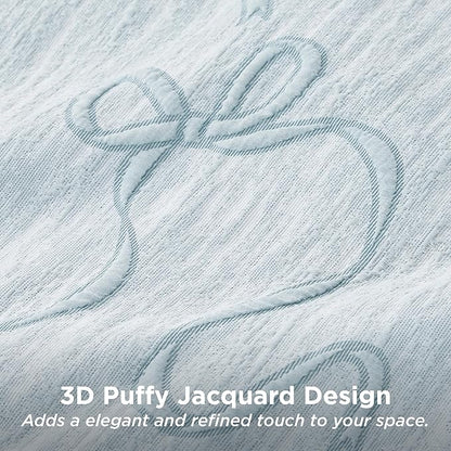 Bedsure King Size Comforter Set, Dusty Blue Boho Tufted Bed Set, 3D Puffy Jacquard Bedding King Size, 3 Pieces, 1 Farmhouse Shabby Chic Embroidery Comforter with Bow Pattern & 2 Pillow Cases