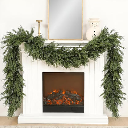 Dingion 1 Pcs 6 ft Christmas Cedar Garland - Thick & Lush, Soft Realistic Artificial Faux Cedar Cypress Pine Garland for Holiday Christmas Winter Home Table Mantel Wall Indoor Seasonal Decoration