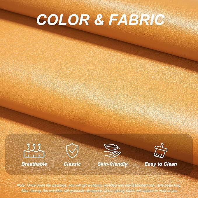 Hobestluk Giant Bean Bag Chair Lazy Floor Sofa, Fireside Sofa for Adults, Big Beanbag Faux Leather Armless Chair for Living Room Bedroom Dorm Office (Yellow, Single)