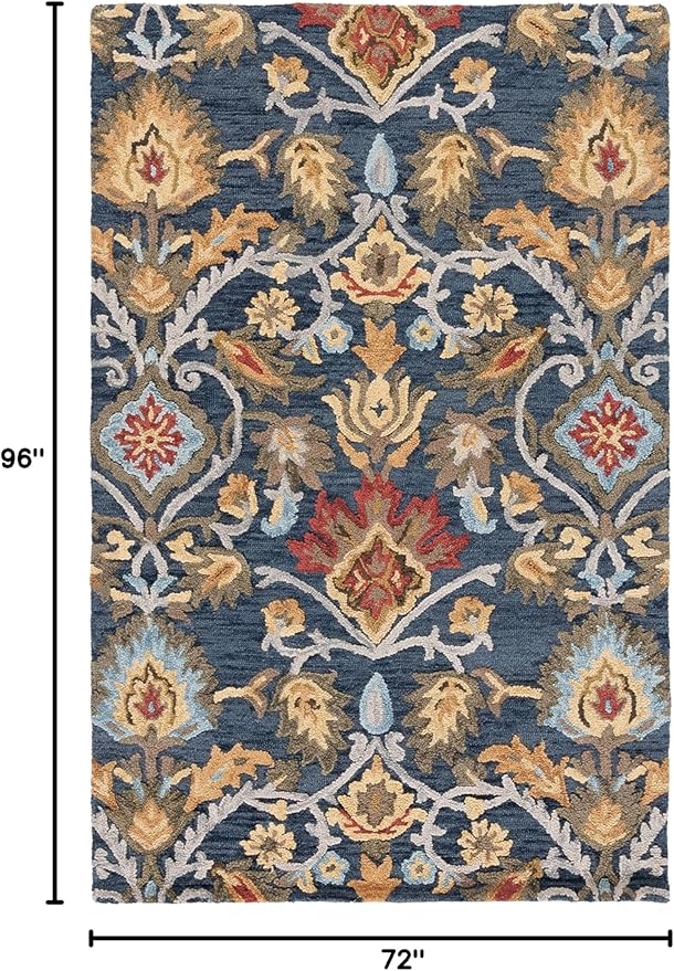 SAFAVIEH Blossom Collection Area Rug - 6' x 8', Navy & Multi, Handmade Wool, Ideal for The Living Room, Bedroom, Dining Room (BLM402A-68)