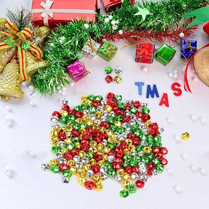 Augshy 120 Pieces Jingle Bells 3/5 Inch Craft Bell Bulk for Christmas Home and Pet Decorations Xmas Decor Party Favors Supplies (Gold Silver Red Green)