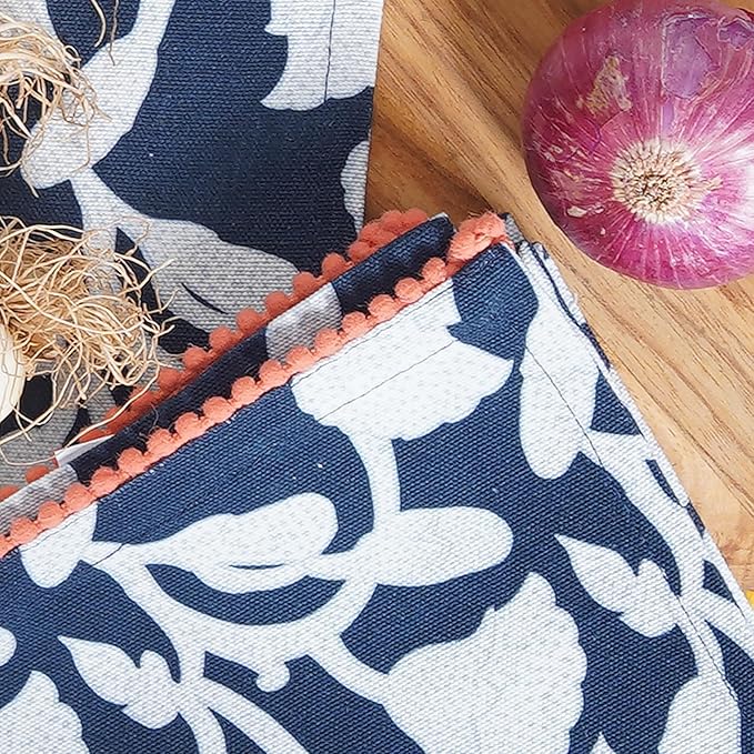 TARAN LIVING Printed Kitchen Dish Bar and Tea Towels Cotton, 18x28 inch with Trims, Cotton Dish Towel Sets (Allover Blue, Set of 6)