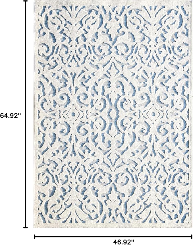 My Texas House Lady Bird Area Rug 3.11x5.5 Indoor Outdoor, Natural Harbor Blue
