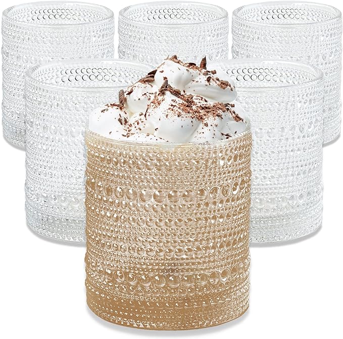 Kate Aspen Beaded Drinking Glasses Set of 6, 10 oz Retro Vintage Glassware - Boho Cocktail Water Juice Glasses, Hostess or Housewarming Gift