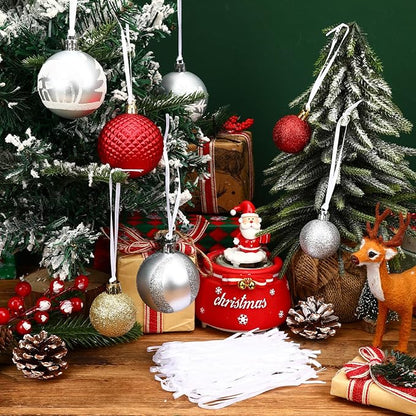JUNEBRUSHS 300Pcs Christmas Ornament Ribbon Hangers, Hand Tied Ornaments String Ties Ornament Loops Thin Ribbon for Christmas Tree Hanging Decoration White