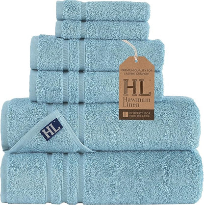 Hawmam Linen Light Blue 6 Piece Bath Towels Set for Bathroom Original Turkish Cotton Soft Absorbent and Premium Bath Towels Hand Towels