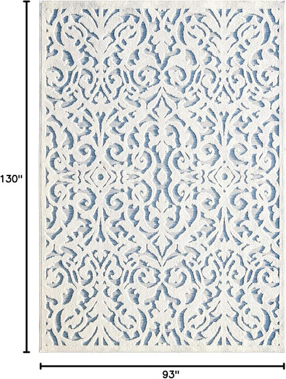 My Texas House Lady Bird Area Rug 7.9x10.10 Indoor Outdoor, Natural Harbor Blue