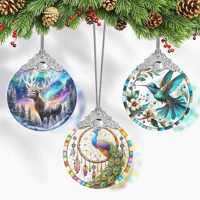 Peacock Ornaments for Christmas Tree, Christmas Tree Decorations and Stained Glass Ornament, Gift Exchange