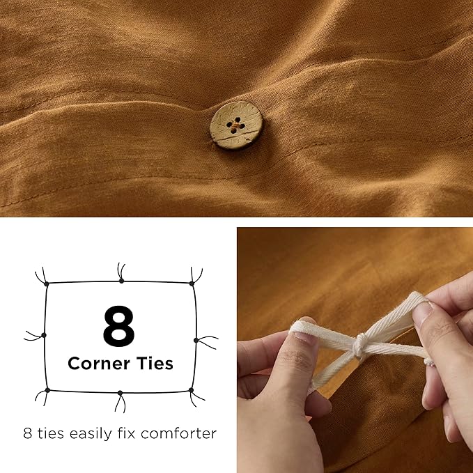 Bedsure Linen Duvet Cover King Size - Linen Cotton Blend Bedding Set, Soft & Cozy, 3 Pieces, 1 Duvet Cover 104x90 and 2 Pillowcases, Pumpkin Yellow Color Cooling Bedding, Comforter Sold Separately