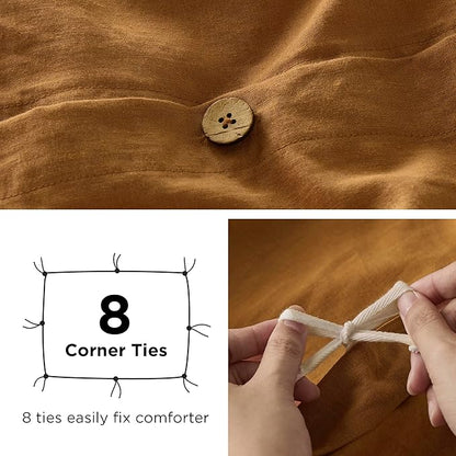 Bedsure Linen Duvet Cover King Size - Linen Cotton Blend Bedding Set, Soft & Cozy, 3 Pieces, 1 Duvet Cover 104x90 and 2 Pillowcases, Pumpkin Yellow Color Cooling Bedding, Comforter Sold Separately