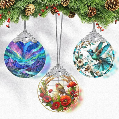 Stained Glass Birds Christmas Ornaments, Birds Christmas Tree Decoration, Hanging Xmas Tree Decor, Gift Idea