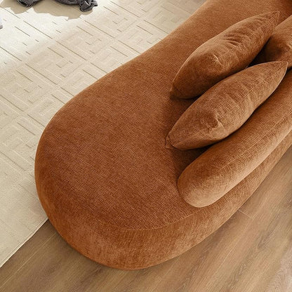 WILLIAMSPACE 134.63" Oversize Curved Sofa Cloud Couch with Round Chaise, Modern Upholstered Curved Sectional Sofa Couch with 6 Pillows for Living Room, No Assembly (Left-Facing,Orange)