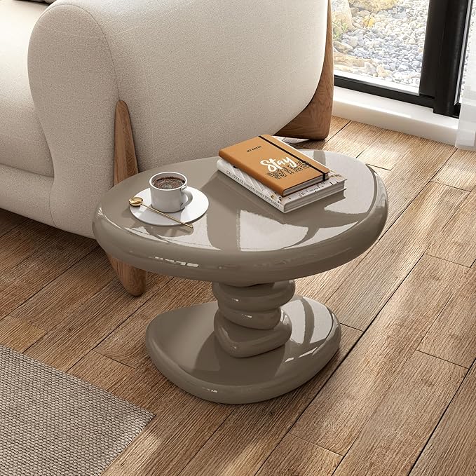 24/7 Shop at Home Kavren Modern 22-inch Oval Glossy Pedestal End Table, Stone Shape Living Room Furniture for Small Space, Dark Brown