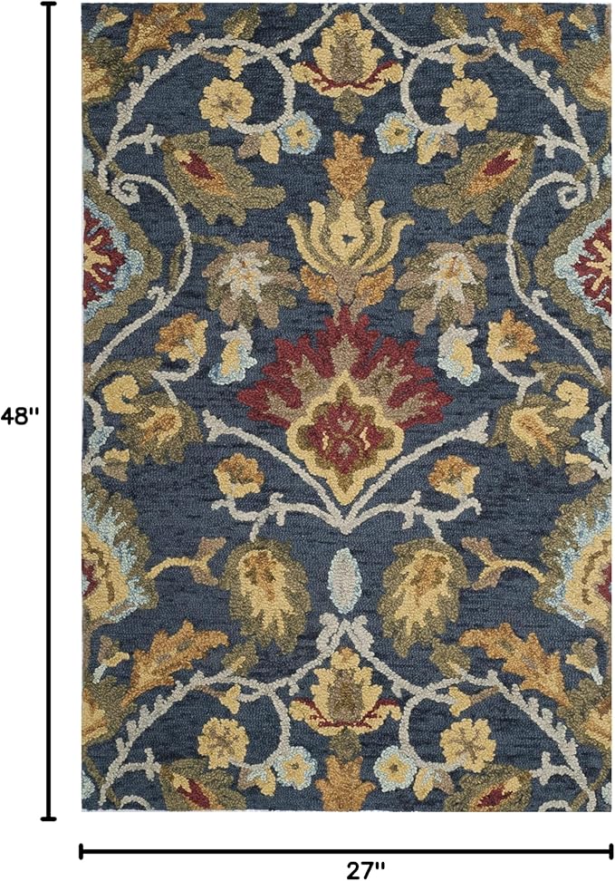 SAFAVIEH Blossom Collection Accent Rug - 2'3" x 4', Navy & Multi, Handmade Wool, Ideal for High Traffic Areas in Entryway, Living Room, Bedroom (BLM402A)