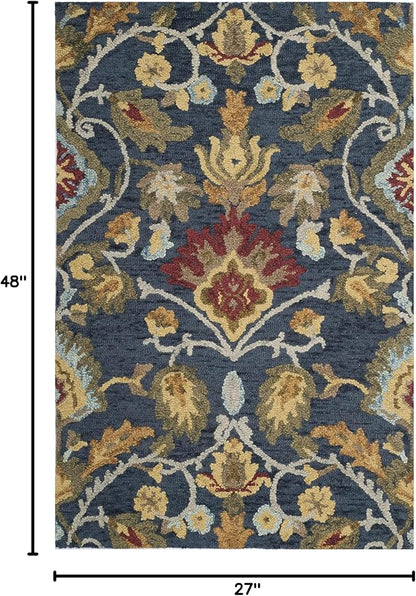 SAFAVIEH Blossom Collection Accent Rug - 2'3" x 4', Navy & Multi, Handmade Wool, Ideal for High Traffic Areas in Entryway, Living Room, Bedroom (BLM402A)