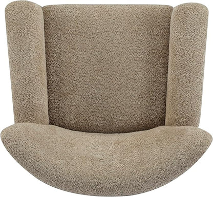 Christopher Knight Home Lindy Wingback Accent Chair, Upholstered Armchair with Rounded Wooden Legs, Curved Backrest Single Sofa, Soft Cushion Seating, Comfy Lounge Chair for Living Room, Light Brown