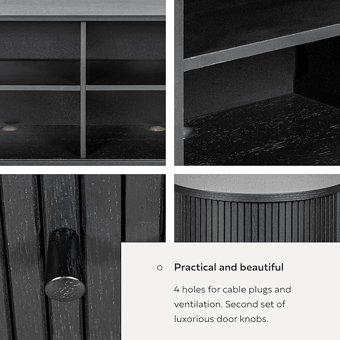 WERMO 55'' Black Sideboard Cabinet with Doors and Shelves - Black Cabinet for Living Room, Bedroom, Entryway and Office Credenza. Kitchen Buffet, Modern Media Console Table with Storage (Black Oak)