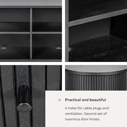 WERMO 55'' Black Sideboard Cabinet with Doors and Shelves - Black Cabinet for Living Room, Bedroom, Entryway and Office Credenza. Kitchen Buffet, Modern Media Console Table with Storage (Black Oak)