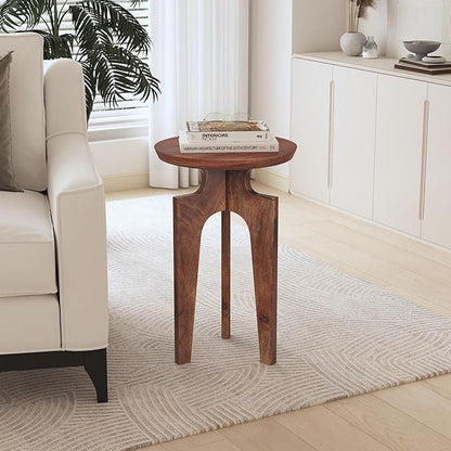 Christopher Knight Home Catrio Wood End Table with 3-Legged, Mid-Century Accent End Table Coffee Table with Solid Wood Leg for Living Room Bedroom or Small Spaces, Fully Assembled, Honey