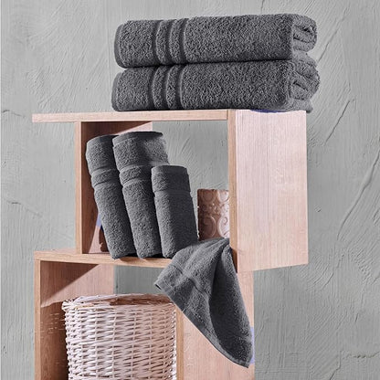 Hawmam Linen Grey 6 Piece Bath Towels Set for Bathroom Original Turkish Cotton Soft Premium Bath Towels Hand Towels, Cool Grey