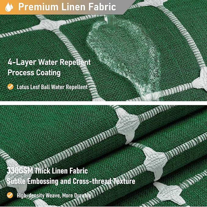 BTTN Extra Long Shower Curtain - 72x84 Inch Long Boho Chic Tassel Linen Fabric Shower Curtain Set with Hook, Tall Modern Farmhouse Elegant Heavy Duty Cloth Shower Curtains for Bathroom - Emerald Green