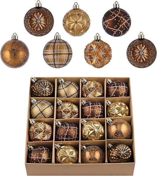 Valery Madelyn Fall Ornaments for Christmas Trees, 16ct Bronze Copper Brown Gold Shatterproof Fall Christmas Tree Decorations, 2.36 Inches Luxury Hanging Ball Ornaments for Thanksgiving Autumn Harvest