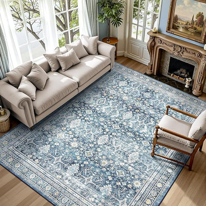 Lofus 5x7 Area Rug for Living Room,Blue Washable Area Rugs with Non-Slip Backing,Soft Boho Carpets for Bedroom Dining Room Home Office Indoor Nursery