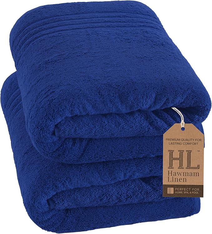 Hawmam Linen Jumbo Large Bath Sheets Towels 2 Pack Soft Bath Towels Premium Quality 100% Cotton Towels, Royal Blue