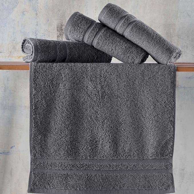 Hawmam Linen Cool Grey Hand Towels 4-Pack - 16x29 Turkish Cotton Premium Quality Soft Bath Towels