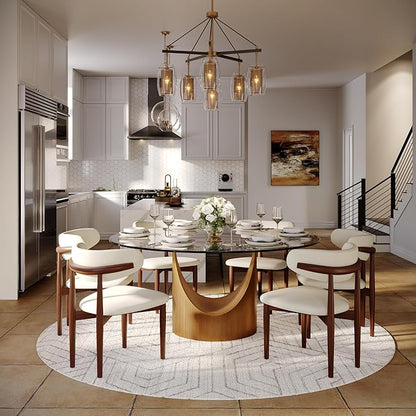 POVISON Round Dining Table for 6, 59" Glass Tabletop Dining Table with Bronze Carbon Steel Pedestal, Modern Dining Room Table for Kitchen, Living Room (Table Only)