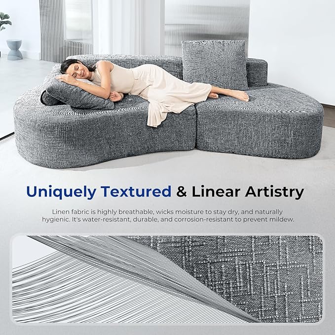 98" Curved Couch with Half Moon Design, Sofa Bed with 2 Throw Pillows & 4 Seaters for Living Room, Office & Apartment,No Assembly Needed(Dark Grey)