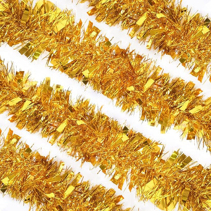 CANREVEL 4 Pieces 26.2 Ft Christmas Garland Metallic Shiny Twist Tinsel Garland Hanging Decorations for Christmas Tree, Mantle, Stairs Railing Decorations - Gold