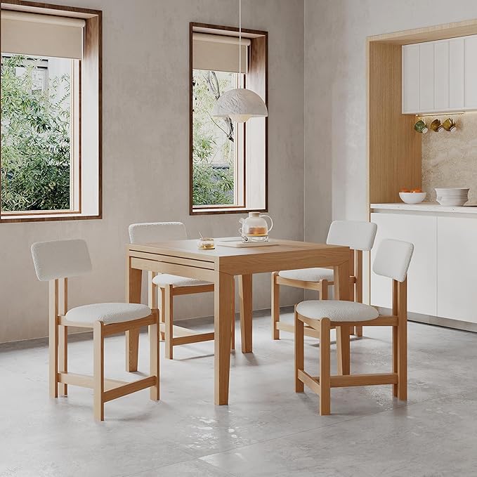 Acanva Rectangle Extendable Dining Table for 4-6 Person, Modern Kitchen Small Space Tables with Solid Wood Legs, Natural Oak