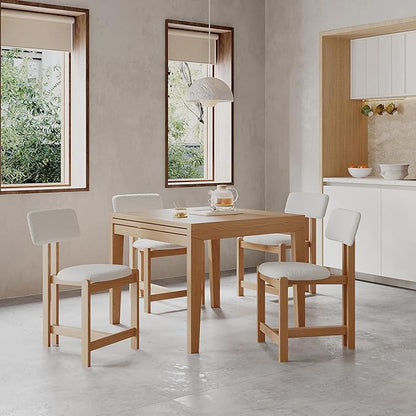 Acanva Rectangle Extendable Dining Table for 4-6 Person, Modern Kitchen Small Space Tables with Solid Wood Legs, Natural Oak