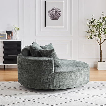 KEIKI 55" Oversized Swivel Accent Chair, Large Barrel Chairs Upholstered Round Swivel Chair, Chenille Single Sofa Armchair, Sleeper Chair for Living Room, Lounge, Green