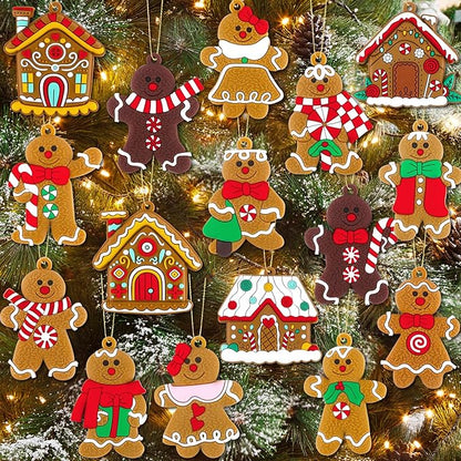16Pcs Gingerbread Man Ornaments for Christmas Tree Gingerbread Christmas Decorations with Gingerbreads House Ornament for Christmas Tree Hanging Party Decor