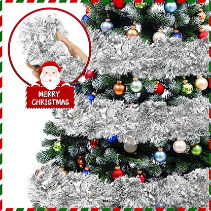 50FT Silver Tinsel Christmas Garland Metallic Twist Garland Shiny Hanging Tinsel for Christmas Tree Party Supplies Indoor Outdoor Home Xmas Decoration (Silver)