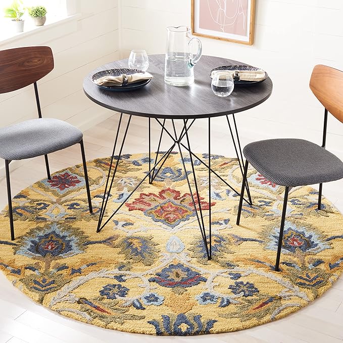 SAFAVIEH Blossom Collection Accent Rug - 4'6" x 6'6" Oval, Gold & Multi, Handmade Wool, Ideal for The Living Room, Bedroom, Dining Room (BLM402D-5OV)