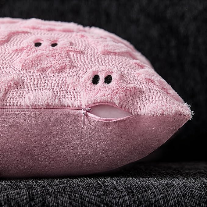 DFXSZ Halloween Pillow Covers 16x16 inch Set of 2 Pink Ghost Throw Pillow Cases Soft Plush Faux Fur Wool Cushion Case for Chair Bedroom Living Room Home Decor PTK03B16