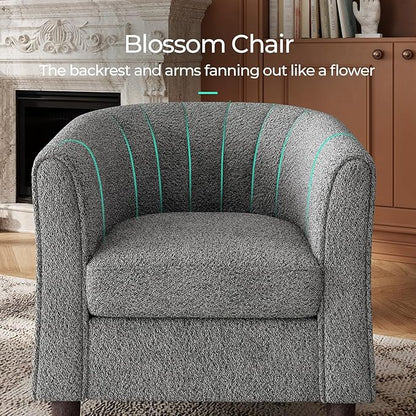 LINSY Accent Chair Ottoman Set: Chenille Barrel Chair with Foot Rest, Mid-Century Modern Small Reading Chair Upholstered Armchair with Footrest for Living Room Bedroom Study Room Office