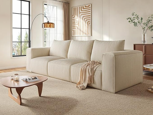 YITAHOME Oversized Deep Modular Sectional Sofa, Cloud Couch 3-Seat Sofa with 3 Pillows, Corduroy Sectional Couches for Living Room, Apartment, Office, Hotel, Bedroom, No Assembly Required, Milky White