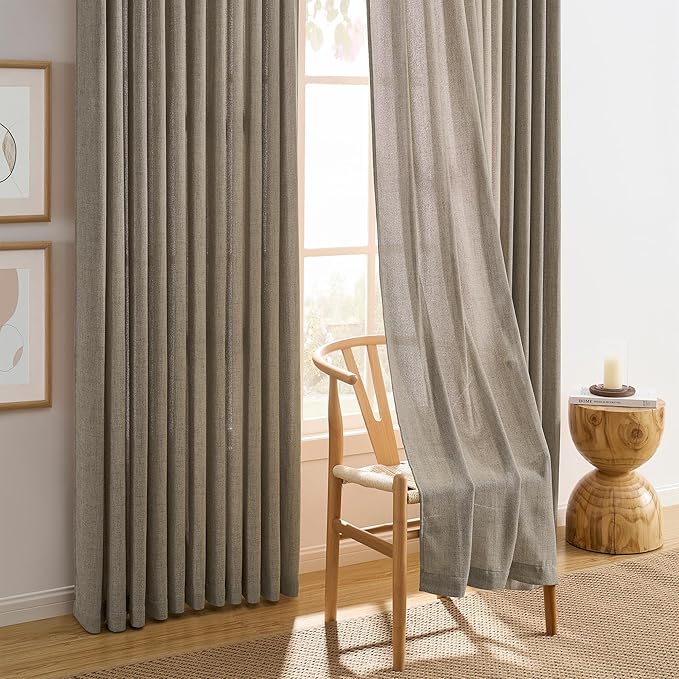 RAIN CITY 86 Inch Long Pinch Pleated Curtains Custom Length, Back Tab with Hooks Linen Textured Curtains for Living Room Bedroom 50 x 86, Khaki