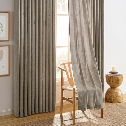 RAIN CITY 100 Inch Long Curtains Linen Khaki, Sheer Pinch Pleated Window Drapes Light Filtering Privacy Mid Century Modern Curtains for Bedroom Living Dining Room 50 by 100