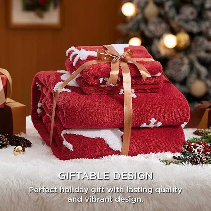 Bedsure Fluffy Christmas Duvet Cover Set - Ultra Soft Plush Shaggy Comforter Cover Queen Size, Warm Flannel Fleece Bed Sets for Winter, 3 Pieces, Reindeer Pattern, Red