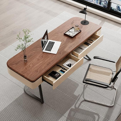 63-Inch Executive Desk, Large Computer Office Desk Workstation, Modern Simple Style Laptop Desk Study Writing Table Business Furniture for Home Office, Brown